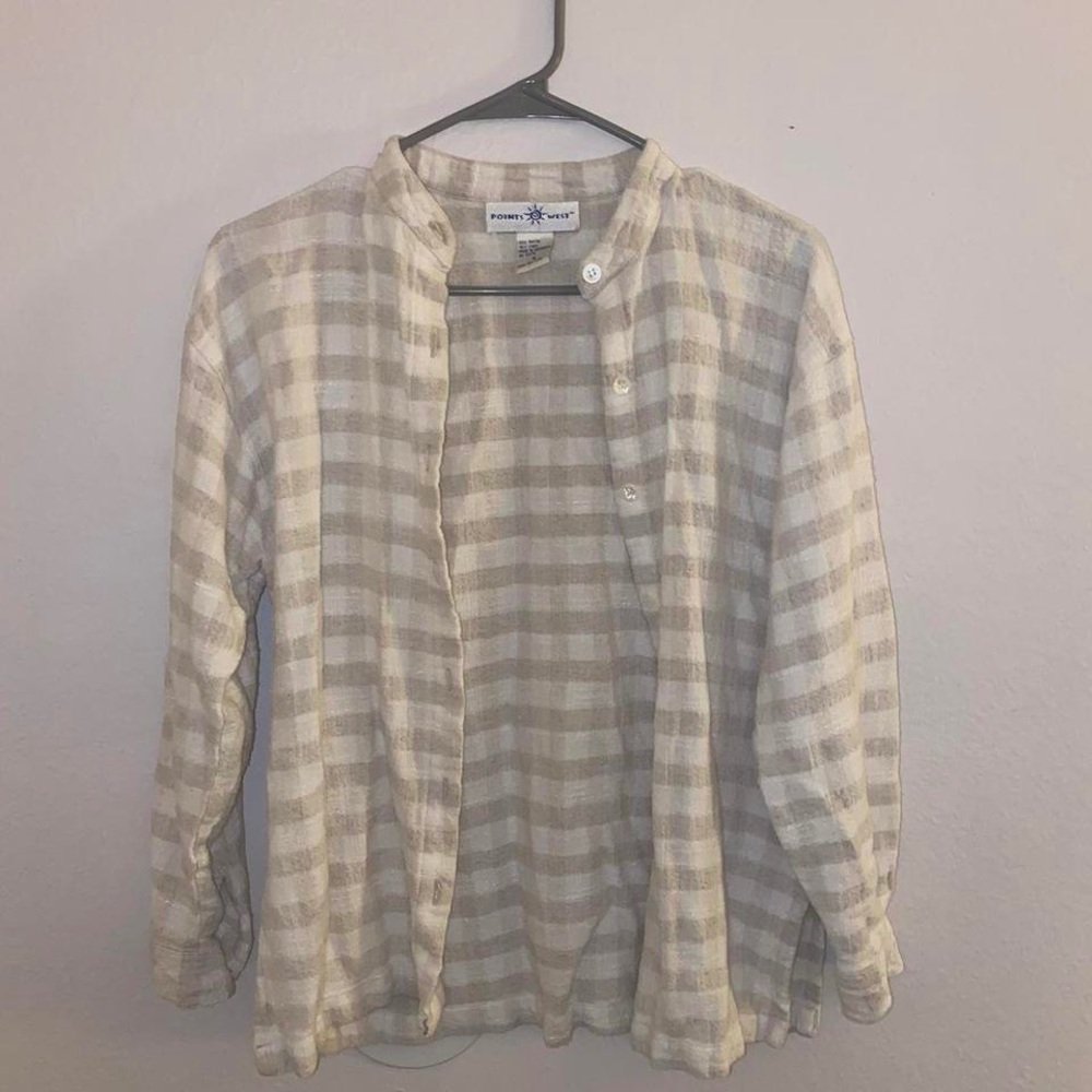 Points West Cream Squared Patterned Vintage Butto… - image 2